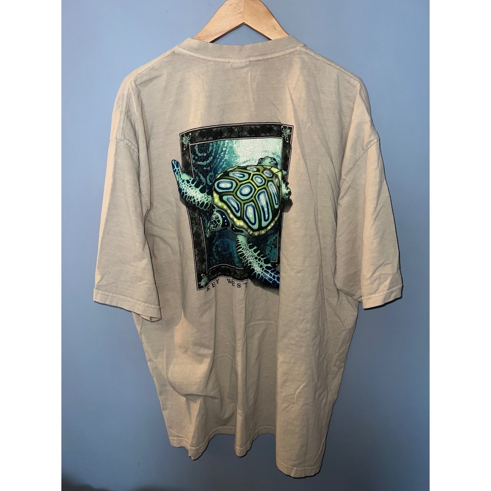 Crazy Shirts Key West Sea Turtle Graphic T-Shirt Mens 2XL Tan Hawaii Original
